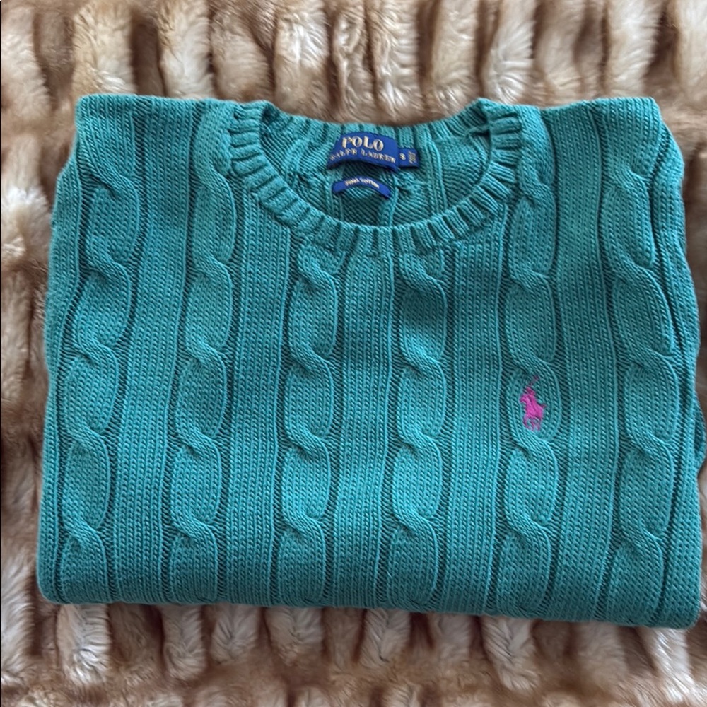 NWOT Polo by Ralph Lauren Women Green Cable Knit Sweater Size S